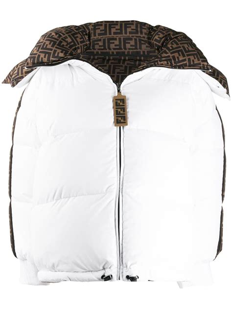 fendi puffer jacket white|Fendi monogram puffer jacket.